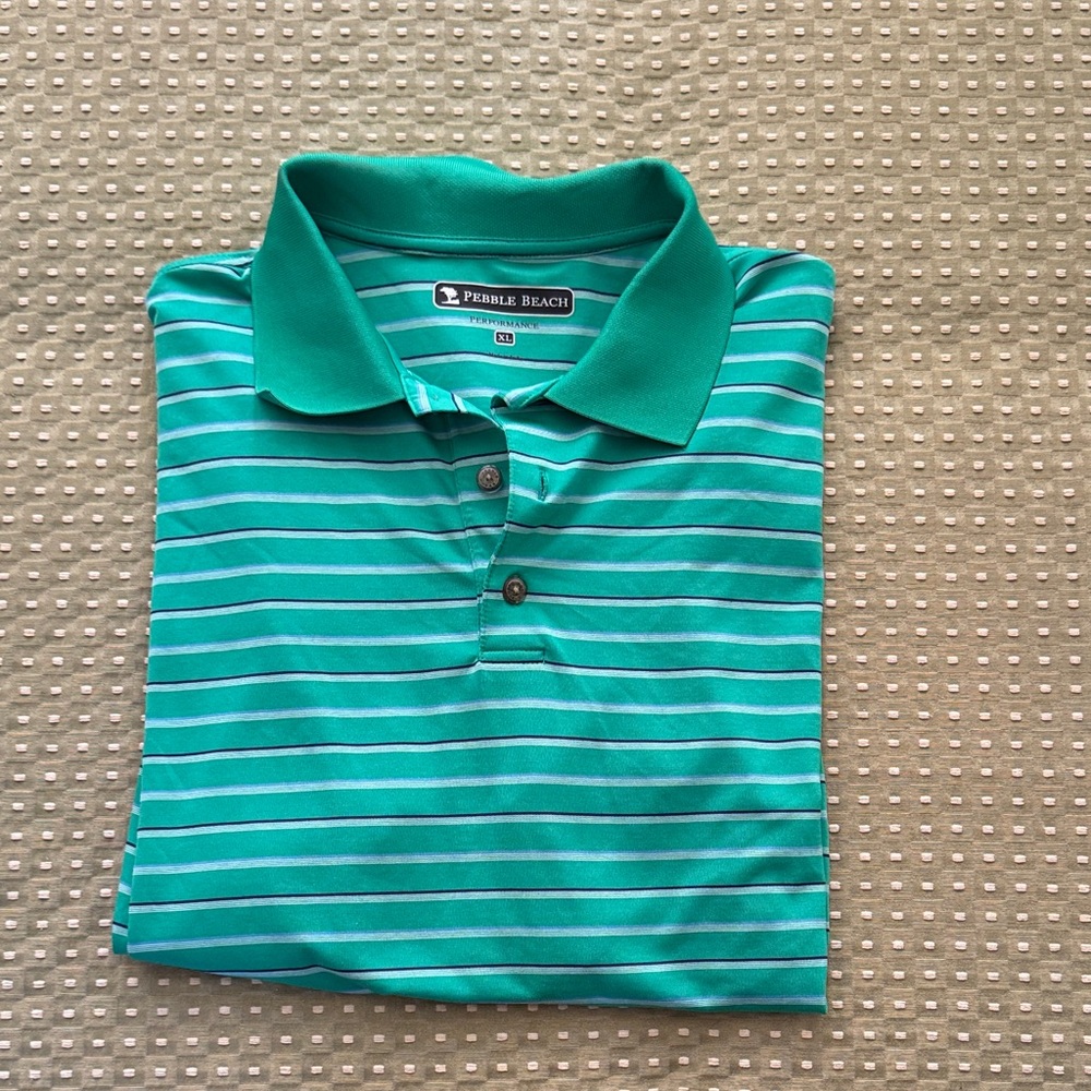 Pebble Beach Teal and White Striped Polo